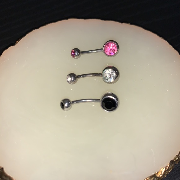 3 stainless steel belly button rings - Picture 2 of 2